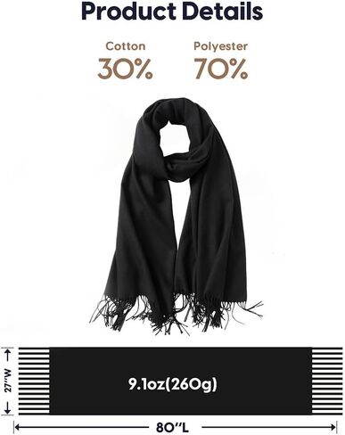 Black Pashmina Shawl for Women, Soft Lightweight Wrap, Elegant Scarf for Wedding, Travel & Evening in Saudi Arabia