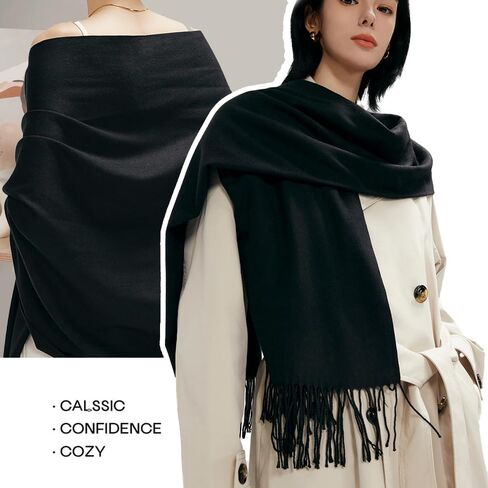 Black Pashmina Shawl for Women, Soft Lightweight Wrap, Elegant Scarf for Wedding, Travel & Evening in Saudi Arabia