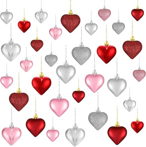 Skylety 30 Pieces Valentine's Day Heart Ornaments, Heart Shaped Decorations Tree Hanging Baubles for Valentine Wedding Anniversary, 3 Styles 2 Size (Red) in Saudi Arabia