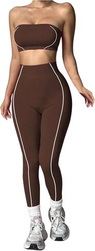 Verdusa Women's 2 Piece Workout Sets Athletic Tracksuit Micro Crop Tube Tops with Yoga Leggings Fitness Clothing in Saudi Arabia