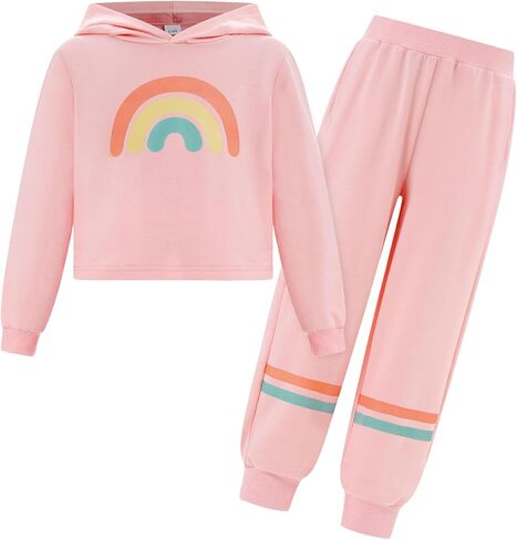 FYMNSI Kids Girls Boys Jogger Sets Pullover Hooded Cropped Sweatshirt Tops and Sweatpants 2PCS Tracksuits Sweatsuits Set in Saudi Arabia