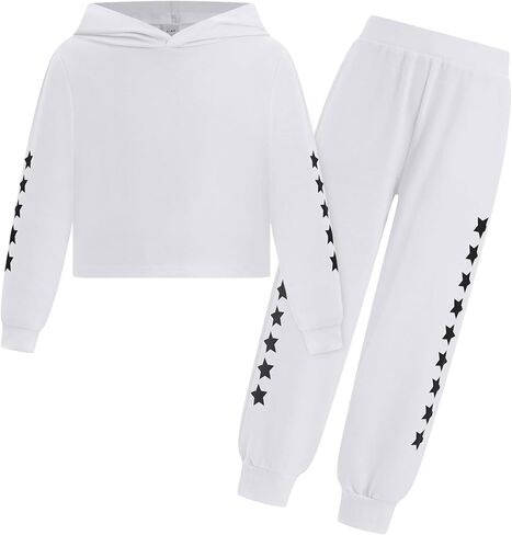 FYMNSI Kids Girls Boys Jogger Sets Pullover Hooded Cropped Sweatshirt Tops and Sweatpants 2PCS Tracksuits Sweatsuits Set in Saudi Arabia