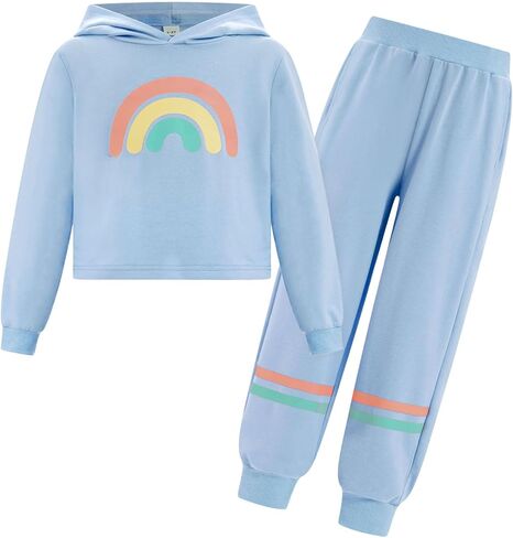 FYMNSI Kids Girls Boys Jogger Sets Pullover Hooded Cropped Sweatshirt Tops and Sweatpants 2PCS Tracksuits Sweatsuits Set in Saudi Arabia