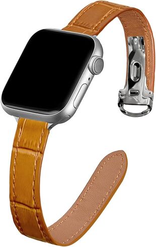 سوار من الجلد الأصلي لساعة Apple مع مشبك كارتييه، حزام جلدي عتيق لساعة Apple Watch النساء والرجال، متوافق مع Apple Watch Series 11 10 9 8 7 6 5 4 3 2 1 SE SE2 SE3 Ultra Ultra2 Ultra3، تصميم كلاسيكي للعمل والارتداء اليومي in Saudi Arabia