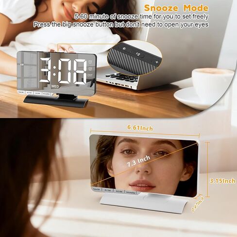 SZELAM Digital Clock,Alarm Clock Bedside,7.3'' Large LED Mirror with Date Display,Dual Alarm with 3 Mode,Brightnee Adjust,DST,Snooze Function,USB C Charging Port,5 Levels Volume for Desk Bedroom Teens in Saudi Arabia