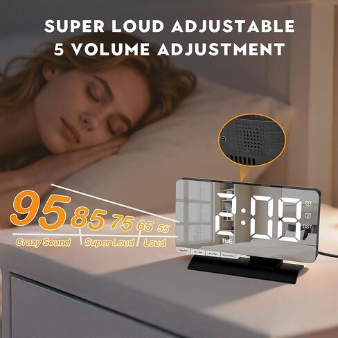 SZELAM Digital Clock,Alarm Clock Bedside,7.3'' Large LED Mirror with Date Display,Dual Alarm with 3 Mode,Brightnee Adjust,DST,Snooze Function,USB C Charging Port,5 Levels Volume for Desk Bedroom Teens in Saudi Arabia