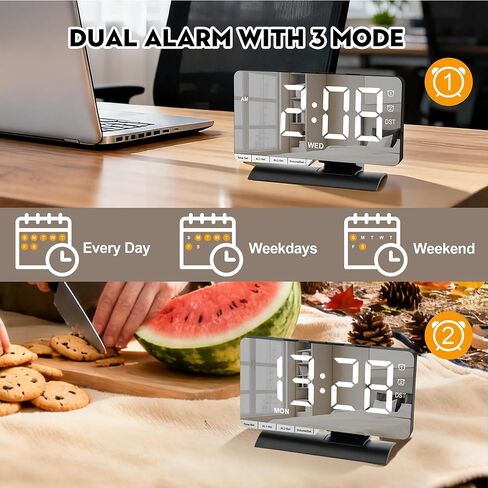 SZELAM Digital Clock,Alarm Clock Bedside,7.3'' Large LED Mirror with Date Display,Dual Alarm with 3 Mode,Brightnee Adjust,DST,Snooze Function,USB C Charging Port,5 Levels Volume for Desk Bedroom Teens in Saudi Arabia