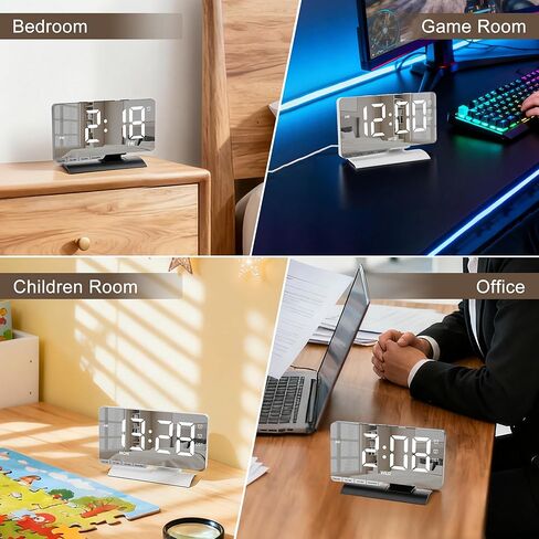SZELAM Digital Clock,Alarm Clock Bedside,7.3'' Large LED Mirror with Date Display,Dual Alarm with 3 Mode,Brightnee Adjust,DST,Snooze Function,USB C Charging Port,5 Levels Volume for Desk Bedroom Teens in Saudi Arabia