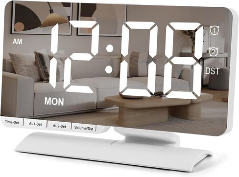 SZELAM Digital Clock,Alarm Clock Bedside,7.3'' Large LED Mirror with Date Display,Dual Alarm with 3 Mode,Brightnee Adjust,DST,Snooze Function,USB C Charging Port,5 Levels Volume for Desk Bedroom Teens in Saudi Arabia