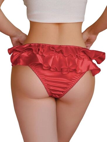 SHENHE Women's Satin Panty Layered Ruffle Low Rise Silky Coquette Bikini Underwear in Saudi Arabia