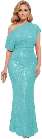 Sparkly Sequin Mermaid Prom Dresses for Women One Shoulder Formal Evening Dress Long Cocktail Party Gown in Saudi Arabia