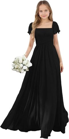 Junior Bridesmaid Dress Flutter Sleeves Chiffon Flower Girl Dress Jr Bridesmaid Dresses for Teens in Saudi Arabia