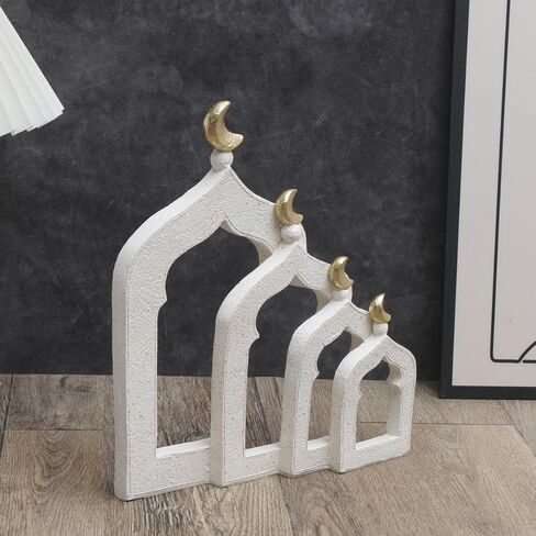 Islamic Cultural Decor Collection - Handcrafted Resin Mosque Models & Tower Ornaments for Home/Office Display Ramadan Decoration (4-Door) in Saudi Arabia
