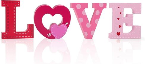 4 Pcs Valentines Day Wooden Love Table Sign Decorations,Red Pink Love letter valentines day Decorations for Tiered Tray home Decor, Valentine Gifts for Married Anniversary Wedding Party Supplies in Saudi Arabia
