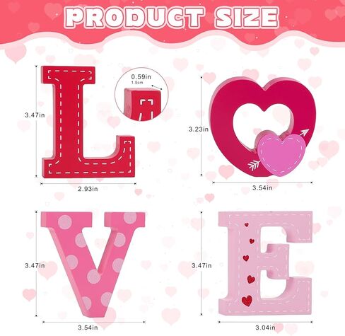 4 Pcs Valentines Day Wooden Love Table Sign Decorations,Red Pink Love letter valentines day Decorations for Tiered Tray home Decor, Valentine Gifts for Married Anniversary Wedding Party Supplies in Saudi Arabia