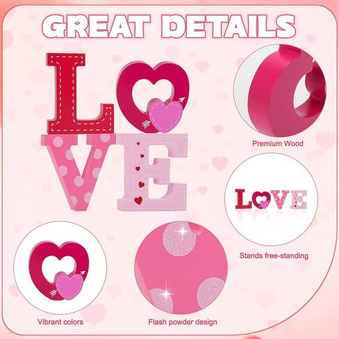 4 Pcs Valentines Day Wooden Love Table Sign Decorations,Red Pink Love letter valentines day Decorations for Tiered Tray home Decor, Valentine Gifts for Married Anniversary Wedding Party Supplies in Saudi Arabia