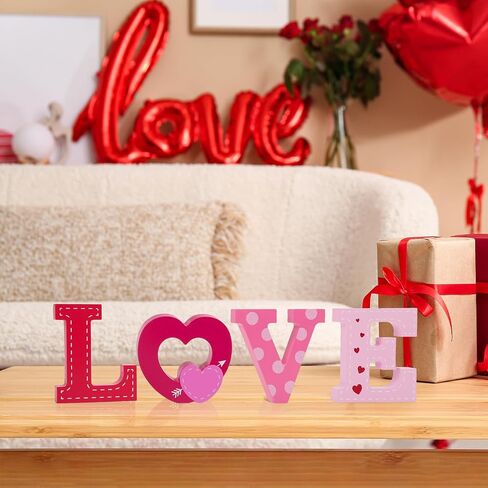 4 Pcs Valentines Day Wooden Love Table Sign Decorations,Red Pink Love letter valentines day Decorations for Tiered Tray home Decor, Valentine Gifts for Married Anniversary Wedding Party Supplies in Saudi Arabia