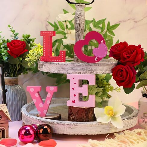 4 Pcs Valentines Day Wooden Love Table Sign Decorations,Red Pink Love letter valentines day Decorations for Tiered Tray home Decor, Valentine Gifts for Married Anniversary Wedding Party Supplies in Saudi Arabia