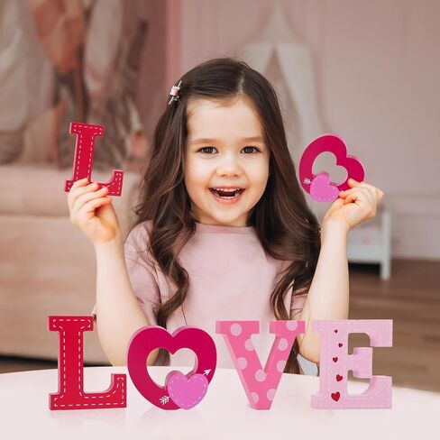 4 Pcs Valentines Day Wooden Love Table Sign Decorations,Red Pink Love letter valentines day Decorations for Tiered Tray home Decor, Valentine Gifts for Married Anniversary Wedding Party Supplies in Saudi Arabia