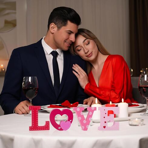 4 Pcs Valentines Day Wooden Love Table Sign Decorations,Red Pink Love letter valentines day Decorations for Tiered Tray home Decor, Valentine Gifts for Married Anniversary Wedding Party Supplies in Saudi Arabia