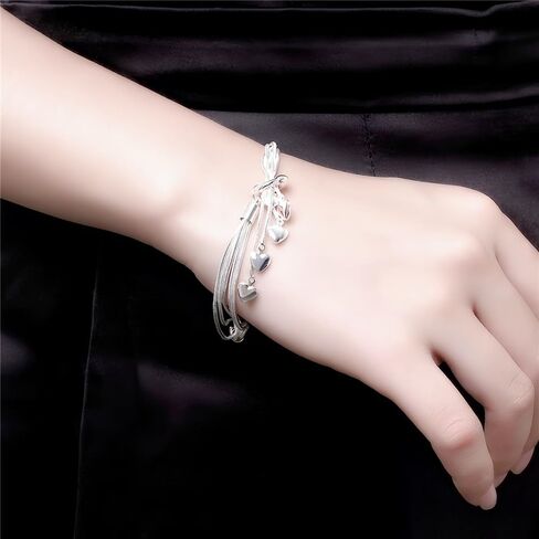 925 Sterling Silver Five-Line Chain with Five-Heart Bracelet Bangle in Saudi Arabia