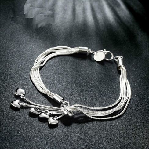 925 Sterling Silver Five-Line Chain with Five-Heart Bracelet Bangle in Saudi Arabia