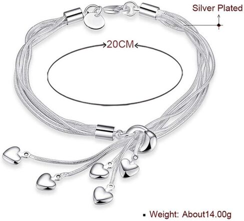 925 Sterling Silver Five-Line Chain with Five-Heart Bracelet Bangle in Saudi Arabia