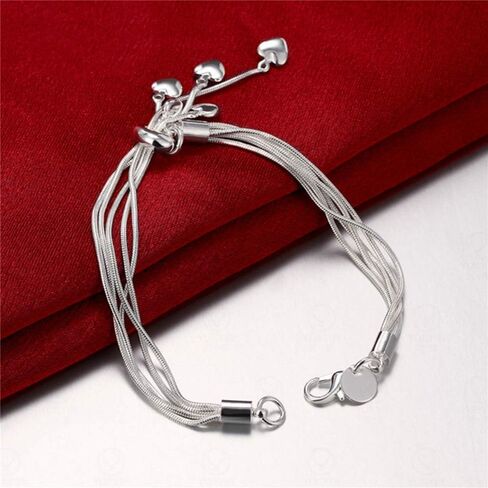 925 Sterling Silver Five-Line Chain with Five-Heart Bracelet Bangle in Saudi Arabia