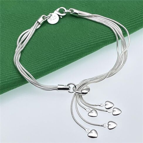 925 Sterling Silver Five-Line Chain with Five-Heart Bracelet Bangle in Saudi Arabia