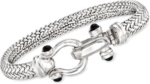 Ross-Simons Italian Sterling Silver Horsebit Bracelet With Black Onyx in Saudi Arabia