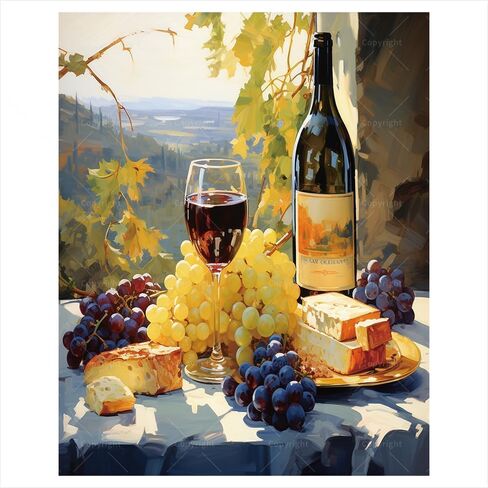 Wine and Cheese Paint by Numbers Kit for Adults - DIY Painting on Canvas 16x20 Inches, Adults' Paint-by-Number Kits Acrylic Paint Set for Beginners, Culinary Art Kit for Home Decoration or Gifts in Kuwait