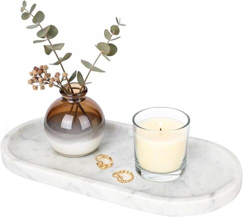 Natural Travertine Vanity Tray for Bathroom Countertop, 12" L x 6" W Light Beige Cream Decorative Tray with 4 Non-Slip Silicone Gaskets, Marble Tray for Jewelry, Perfume, Dresser Organizer in Saudi Arabia