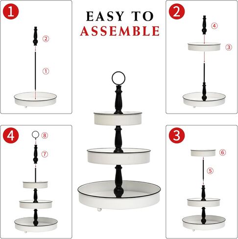 MODE HOME Decorative 3 Tiered Metal Tray Stand with Handle for Kitchen, Dining Room, Bathroom, Shelf Coffee Bar Table, Modern Farmhouse Seasonal Display Tiered Tray Decor, Black and White in Saudi Arabia