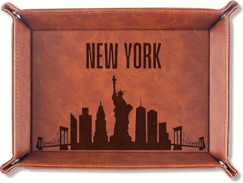New York City Skyline Gifts, NYC Gifts for NYC Lovers, Skyline Map Valet Tray for Him, Male, Boyfriend, Son, Husband, Dad, Desktop Organizer PU Leather Tray in Saudi Arabia