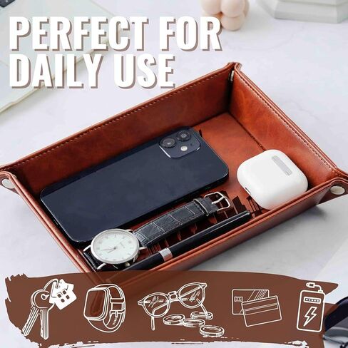 New York City Skyline Gifts, NYC Gifts for NYC Lovers, Skyline Map Valet Tray for Him, Male, Boyfriend, Son, Husband, Dad, Desktop Organizer PU Leather Tray in Saudi Arabia