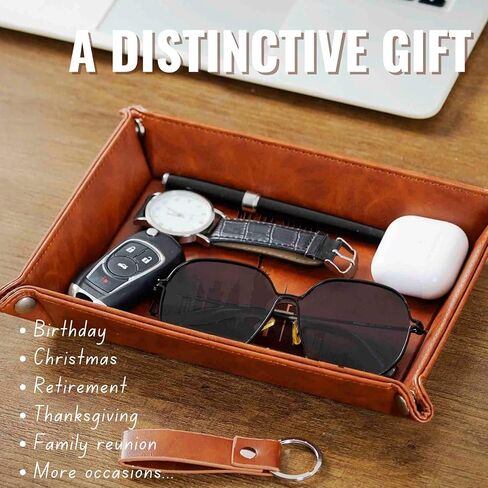 New York City Skyline Gifts, NYC Gifts for NYC Lovers, Skyline Map Valet Tray for Him, Male, Boyfriend, Son, Husband, Dad, Desktop Organizer PU Leather Tray in Saudi Arabia