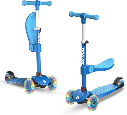 Gotrax KS3 Kids Kick Kick Scooter ، عجلات مضاءة LED ، مقودات قابلة للتعديل ، مقعد قابل للإزالة ، سطح السفينة المتهور ومتسع للانزلاق ، 3 عجلات دراجة نارية للأطفال الذين تتراوح أعمارهم بين 2 و 8 و 100 رطل (SkyBlue) in Kuwait