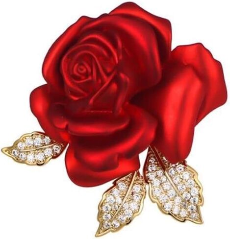 Rose Flower Brooch Elegant Red Rhinestone Crystal Rose Lapel Pin Dress Accessories Jewelry in Saudi Arabia
