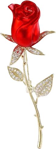 Rose Flower Brooch Elegant Red Rhinestone Crystal Rose Lapel Pin Dress Accessories Jewelry in Saudi Arabia