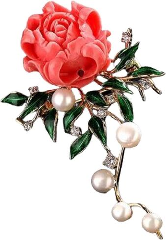 Rose Flower Brooch Elegant Red Rhinestone Crystal Rose Lapel Pin Dress Accessories Jewelry in Saudi Arabia