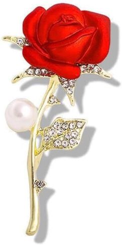 Rose Flower Brooch Elegant Red Rhinestone Crystal Rose Lapel Pin Dress Accessories Jewelry in Saudi Arabia