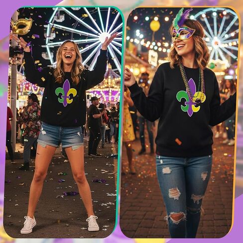 سويت شيرت Mardi Gras للنساء من الكرنفال بلوفر بياقة دائرية وأكمام طويلة للارتداء اليومي in Kuwait