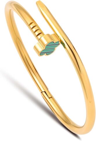 18K Gold Plated Four Leaf Clover Bracelet for Women, Stainless steel Nail Bracelets for Women Stainless steel Non-Tarnish Trendy Jewelry Christmas Valentines Birthday Gifts for Girlfriend Wife. in Saudi Arabia