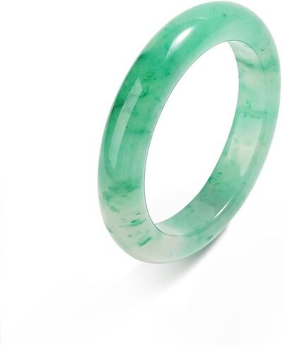 Jadeite Bangle Bracelet for Women, Natural Dulong Ice Emerald Flat Band Floral Pattern, Gift for Mom Mother's Day in Saudi Arabia