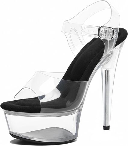 WUXIN H&P Women's 6in Clear Platform High Heels Ankle-Strap Sexy Stiletto Pole Dance Exotic Sandal Shoes in Saudi Arabia