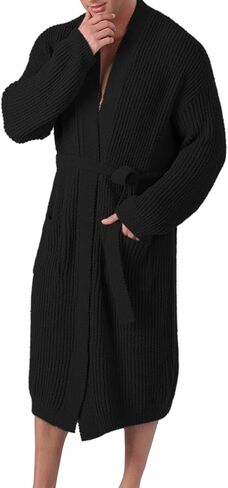 Soft Plush Hooded Robe, Cozy Warm Loungewear Bathrobe with Pockets for Men in Saudi Arabia