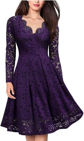 Women's Retro Lace Dresses V Neck Long Sleeve Mesh Tunic Party Dress Summer V-Back Party A Line Dress in Saudi Arabia