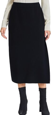 Knit Skirts for Women - 100% Machine Washable Merino Wool High Waisted Black Sweater Skirt with Slit Pencil Stretch in Saudi Arabia