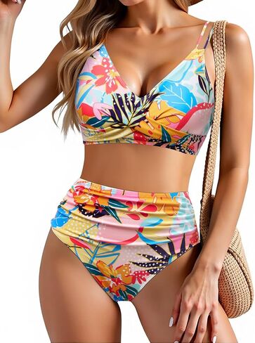 Holipick Women High Waisted Bikini Set Two Piece Swimsuits Push up Wrap Swim Suits Top Tummy Control Bathing Suit in Saudi Arabia