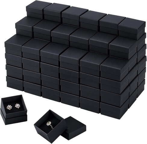 100 قطعة من علب الهدايا والمجوهرات المصنوعة من كرافت السائبة مقاس 2 بوصة × 2 بوصة × 1.2 بوصة صناديق تعبئة الأقراط الصغيرة صندوق مجوهرات مربع من الورق المقوى مع رغوة لبيع حفلات الزفاف وعيد الحب وأعياد الميلاد (أسود) in Kuwait